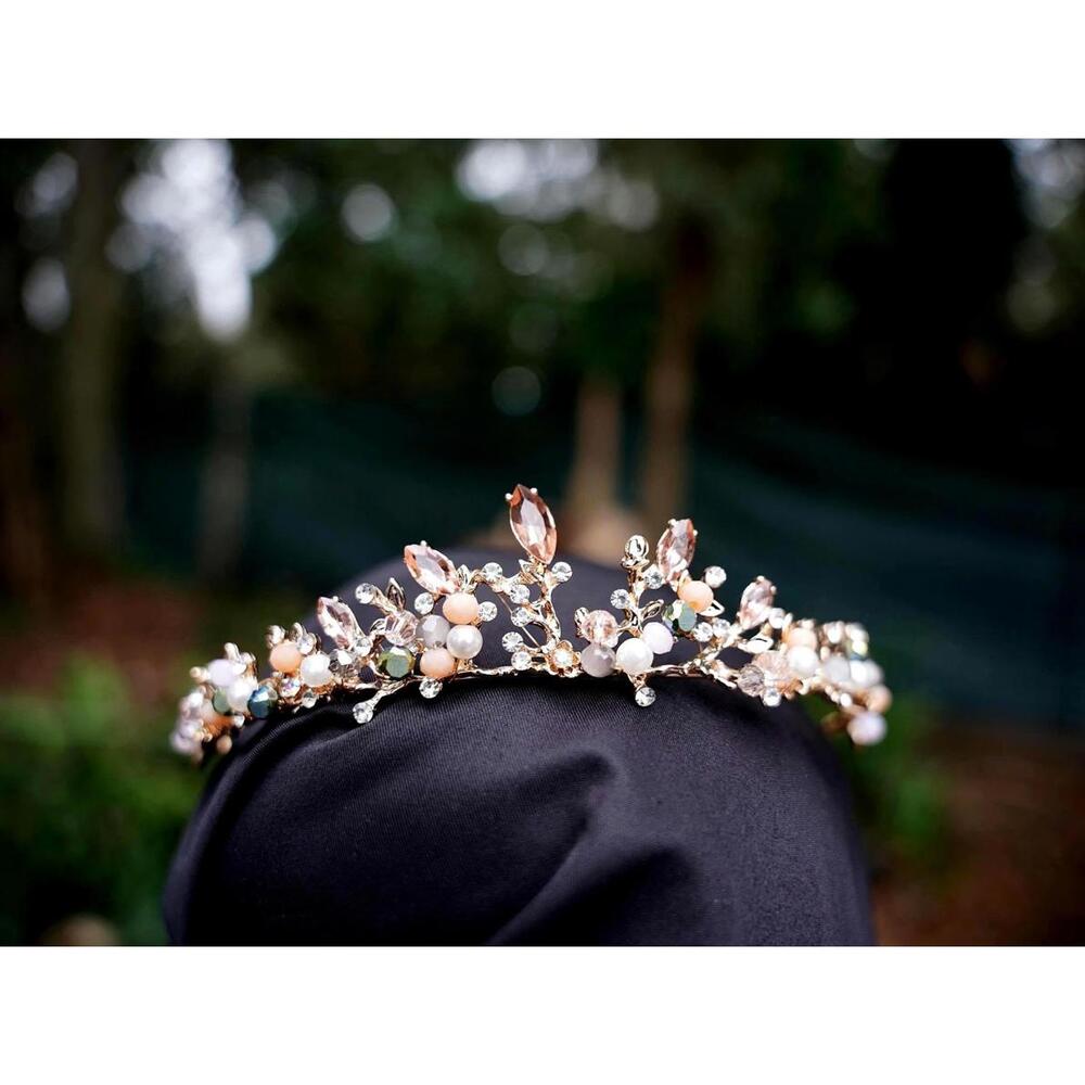 Dainty Rose Gold Crystal Tiara Bridal Crown Birthday Wedding Gift Diadem girls